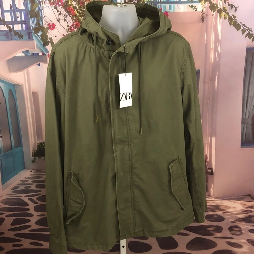 NWT Zara Olive Green Hooded Parka Jacket